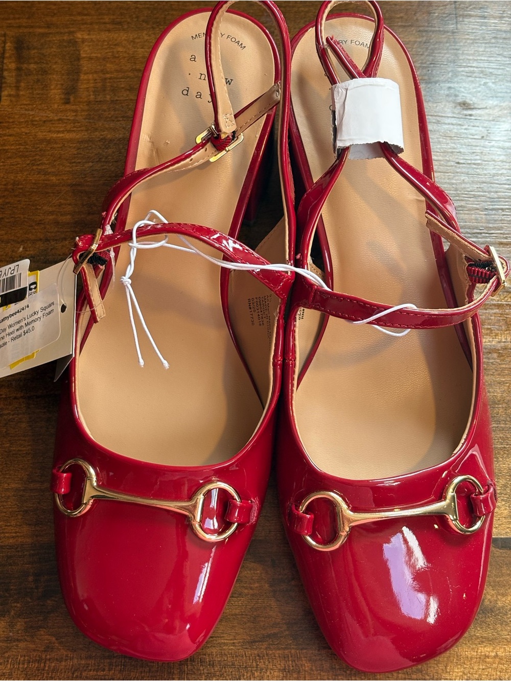 a new day Red Patent Slingback Flats with Gold Bit Detail